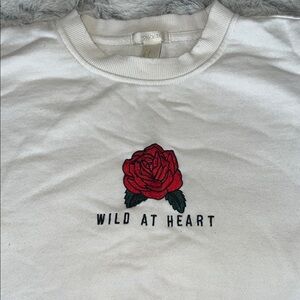 White Crop sweatshirt with Red Rose Embroidery